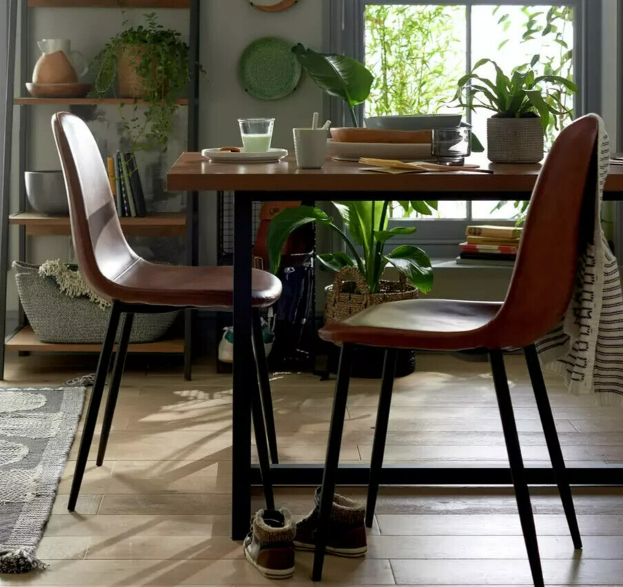 Habitat Beni Pair of Faux Leather Dining Chairs - Tan