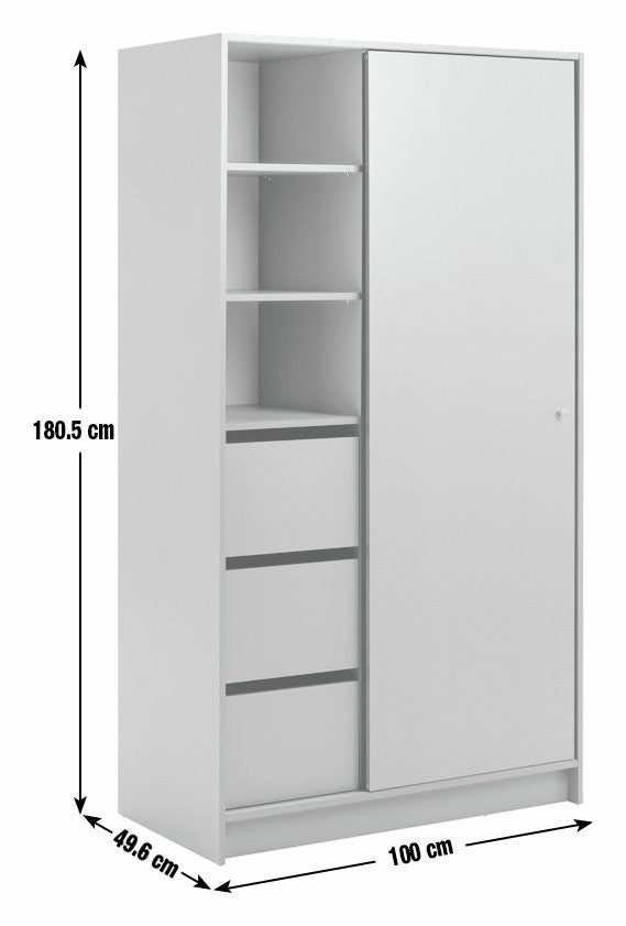 Home Malibu 1 Door Sliding Wardrobe - White | small space wardrobe