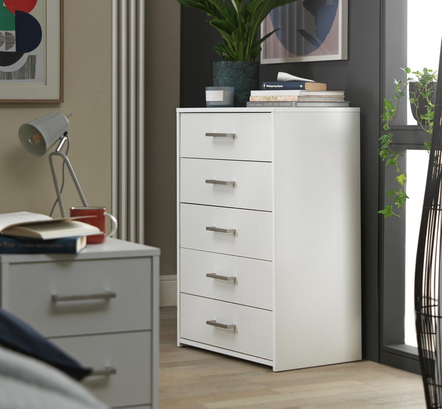 Home Oslo 5 Drawer Chest - White | Stylish Storage Furniture Bedroom Living Room