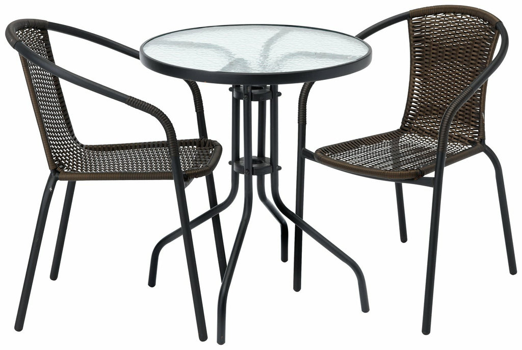 Home 2 Seater Rattan Effect Garden Bistro Set - Brown | Outdoor Patio Furniture