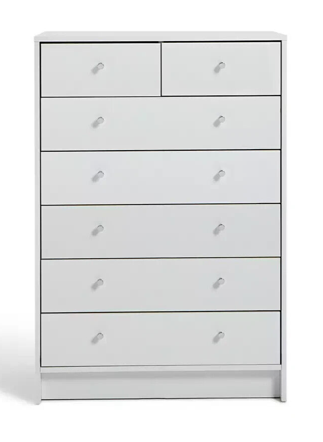 Malibu Modern 7 Drawer White Chest Of Drawers Storage Cabinet - For Bedroom