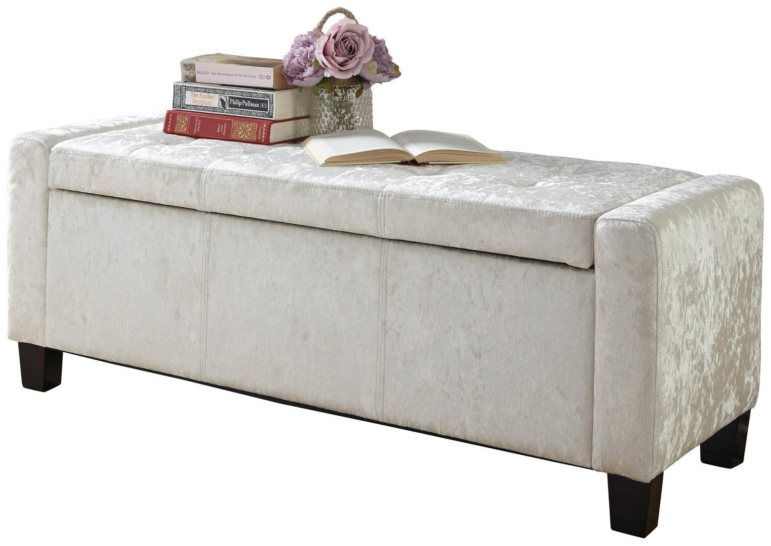 GFW Verona Velvet Ottoman Bench - White