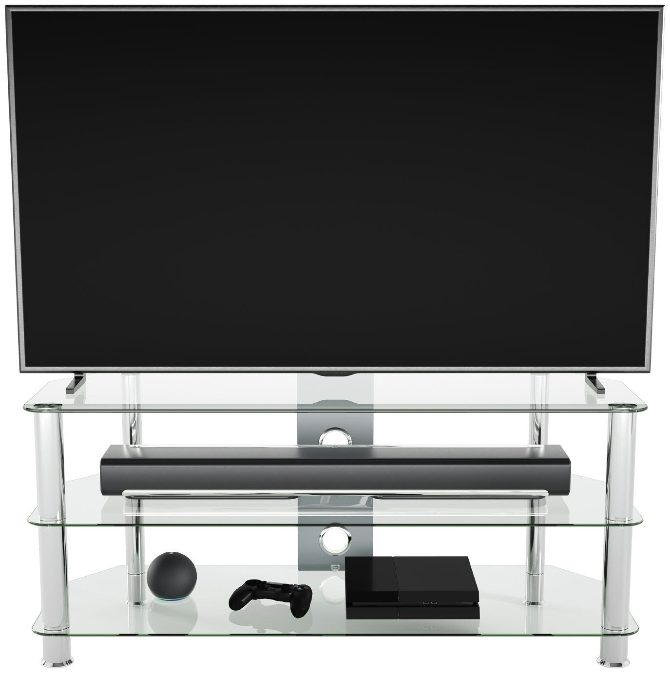 AVF Clear Glass Up to 55 Inch TV Stand - Silver