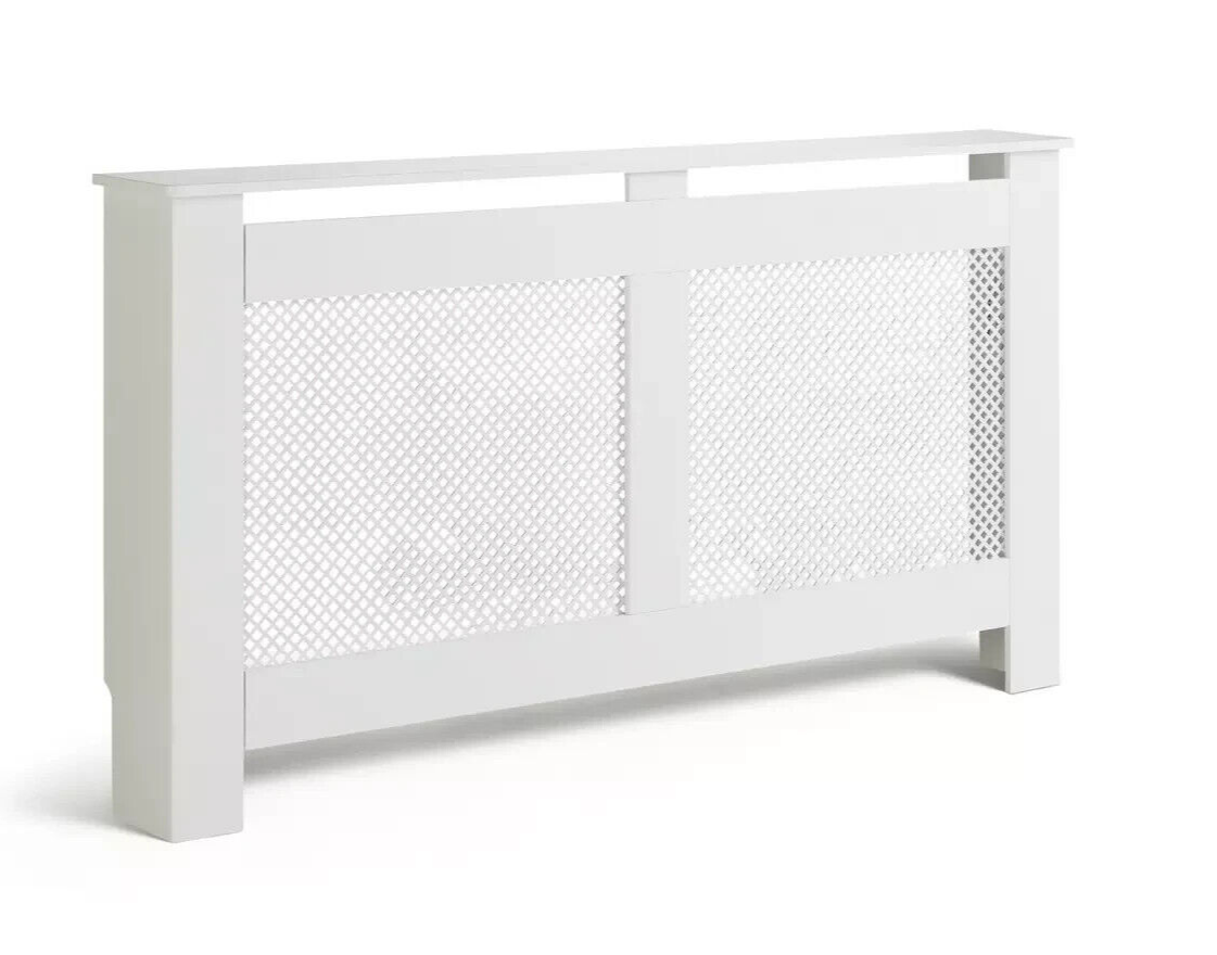 Odell Large Radiator Cover White | Lattice Design MDF Cabinet Home Heating Decor