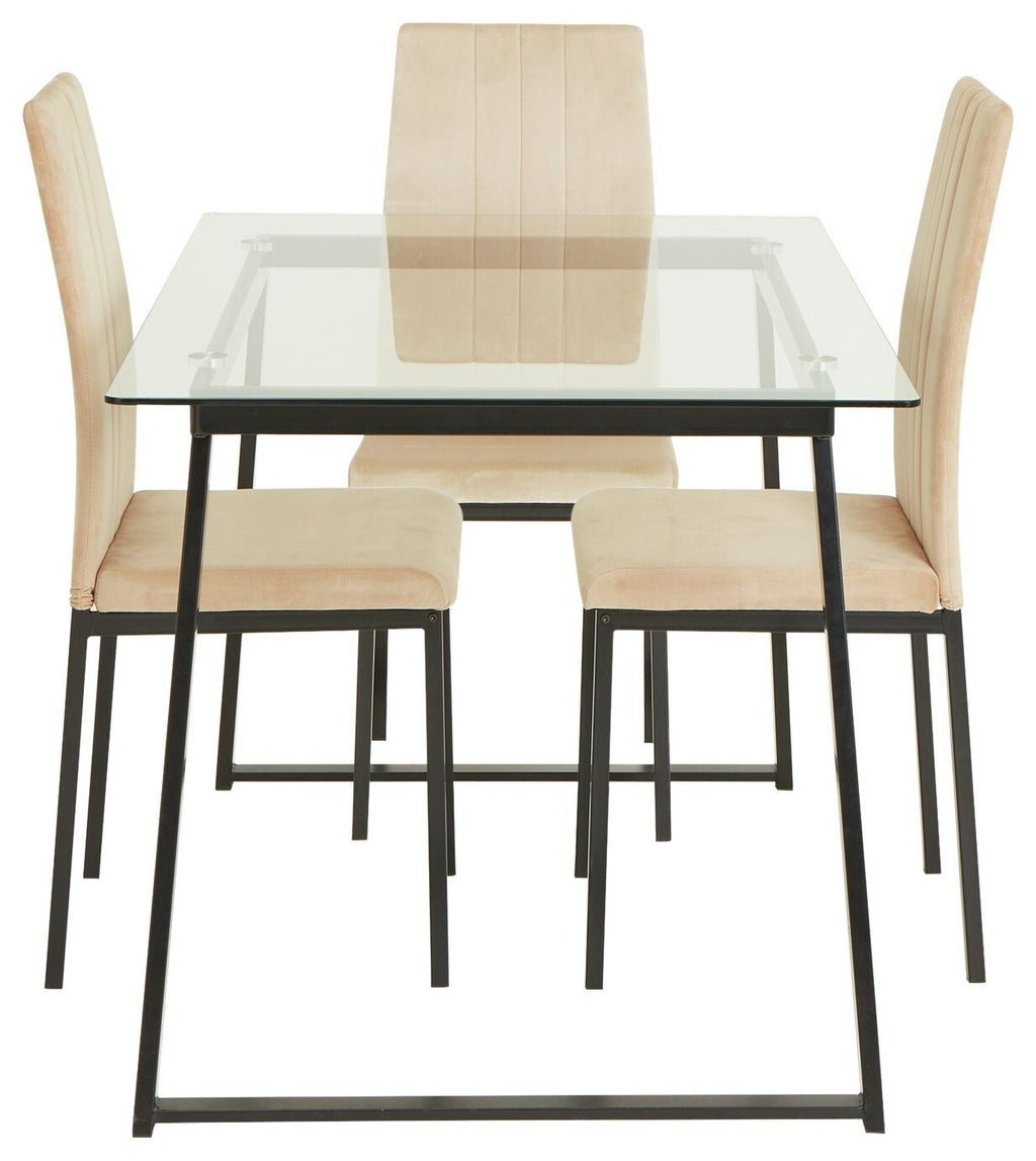 Home Tyrus Glass Dining Table & 4 Natural Chairs | Kitchen Dining Room Furniture