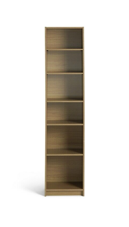 Maine Narrow 6 Shelf Bookcase - Shelving Storage Unit Display Cabinet - Oak