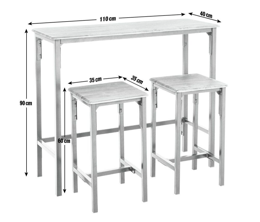 Bolitzo Bar Set & 2 Stools - Oak & White