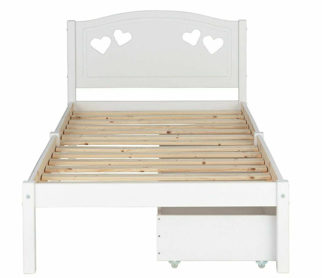 Home Mia Single Bed Frame with 2 Drawers - White | Bedroom Storage Bed for Kids