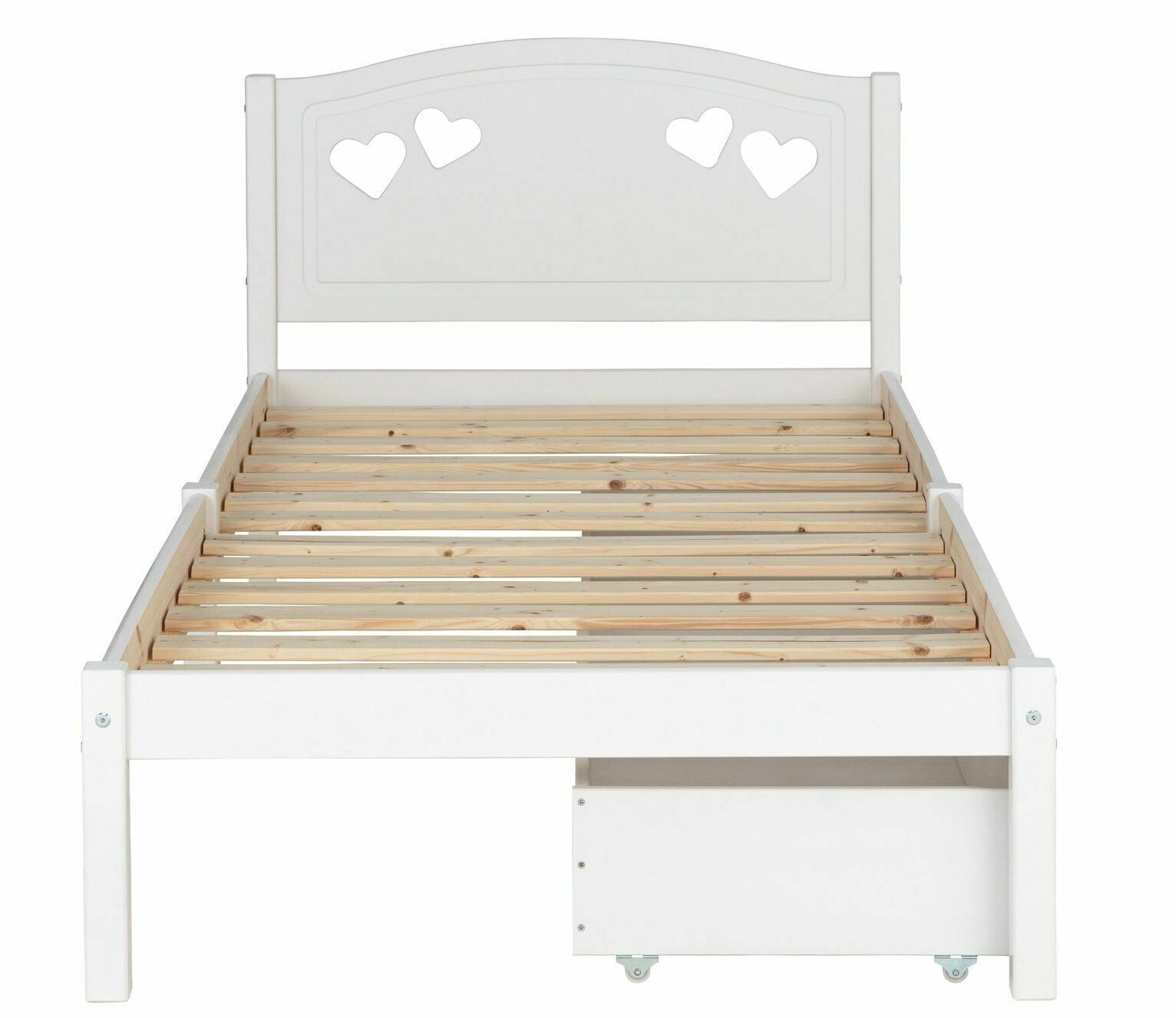 Home Mia Single Bed Frame with 2 Drawers - White | Bedroom Storage Bed for Kids