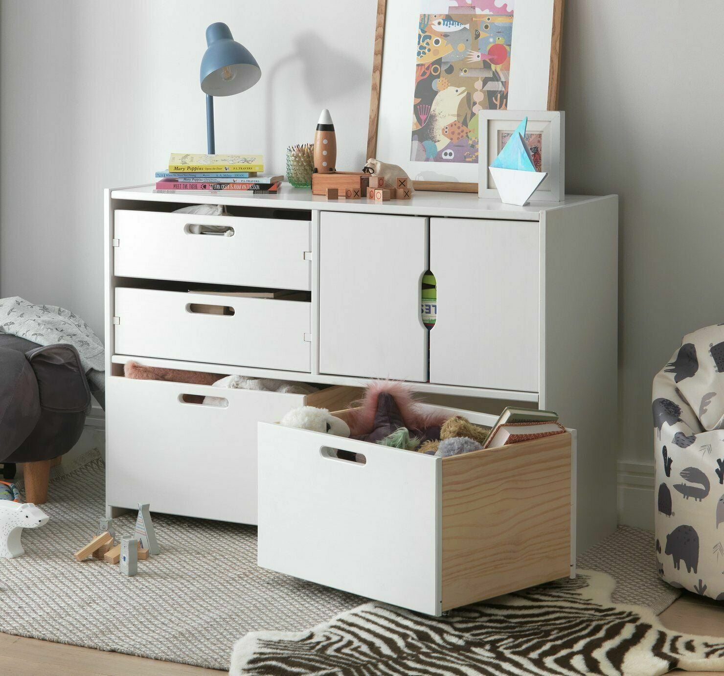 Habitat Kids Rico Double Solid Pine Storage Toy Box White Wood Work Space