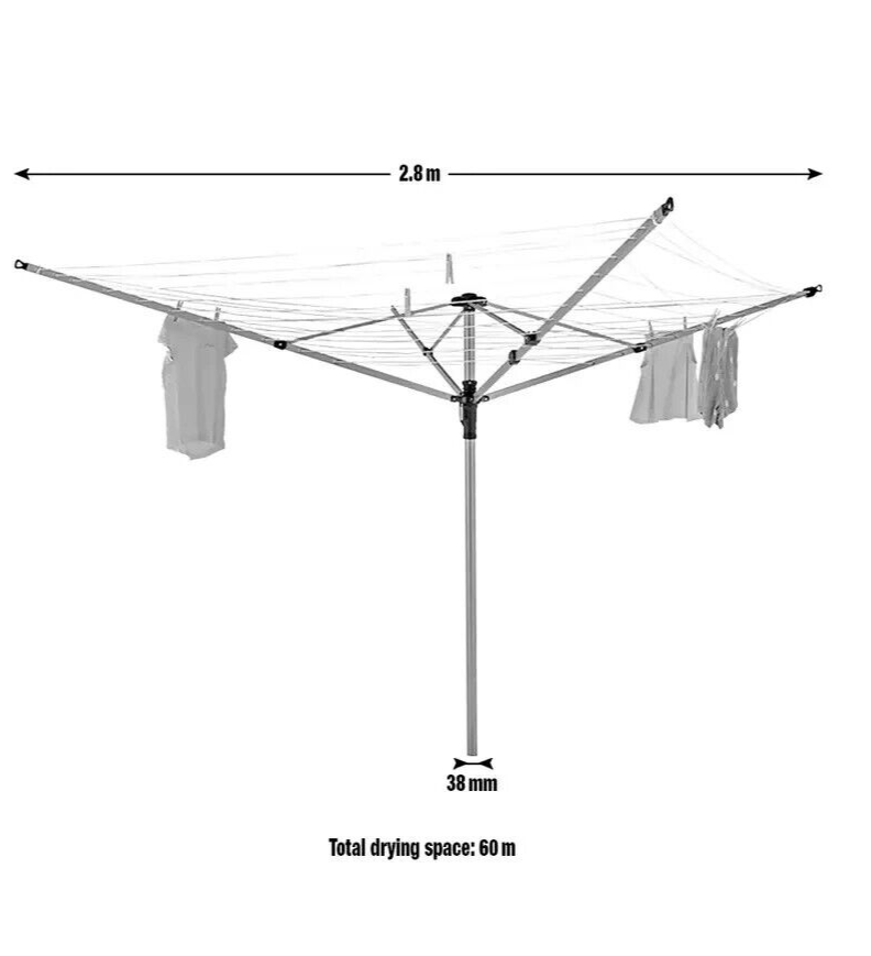 Home Lift & Click 60m 4 Arm Rotary Airer | Outdoor Rotary Washing Line