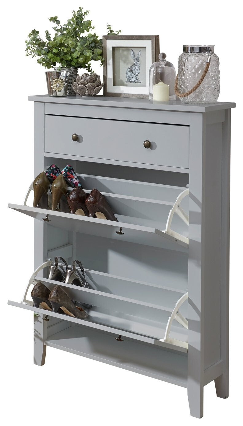 Deluxe Two Tier Shoe Cabinet - Grey