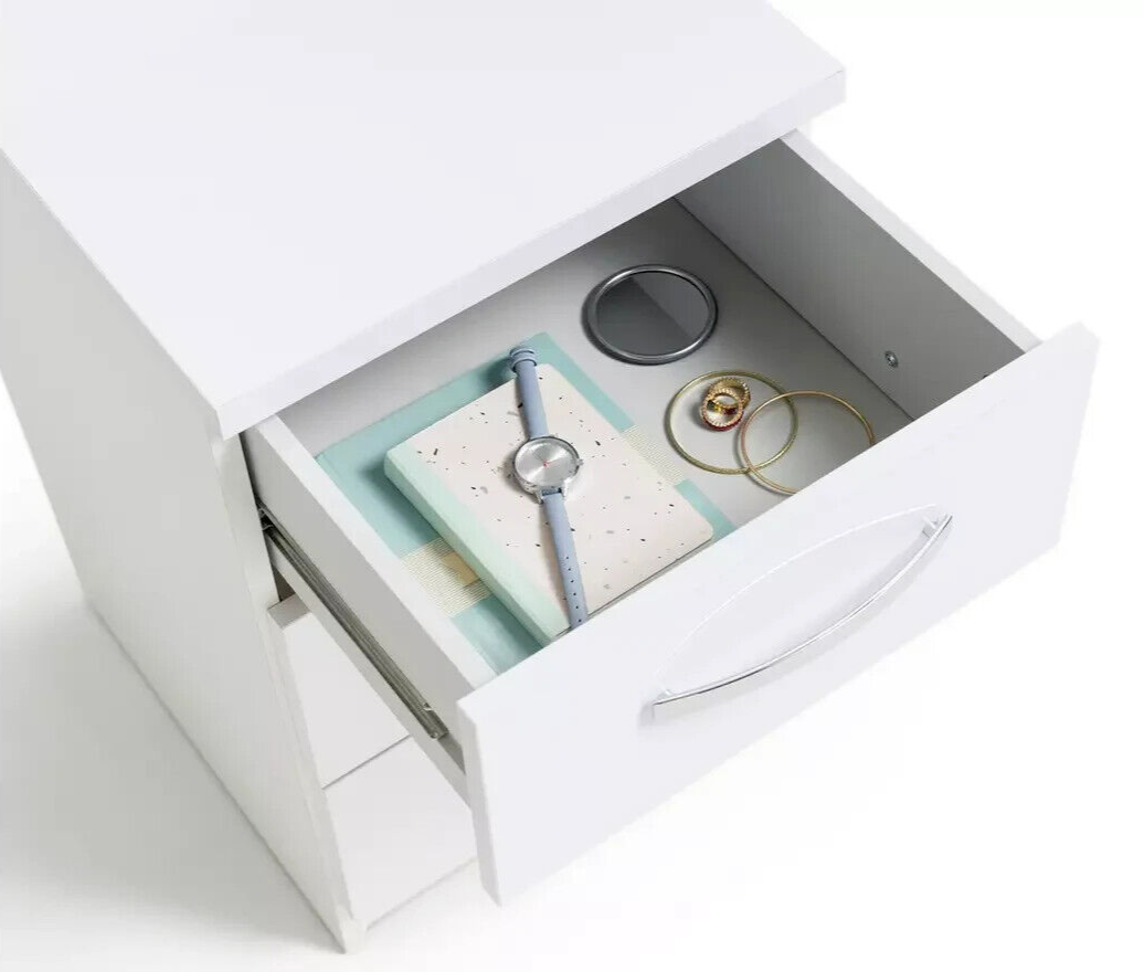 Hallingford 3 Drawer Bedside Table -White Gloss