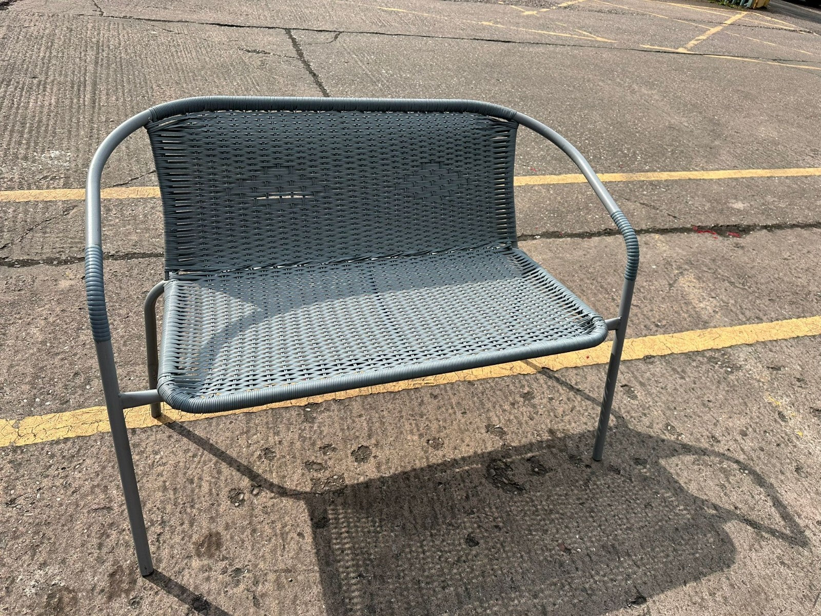 Steel Wicker 2 Seater Garden Bench - Grey