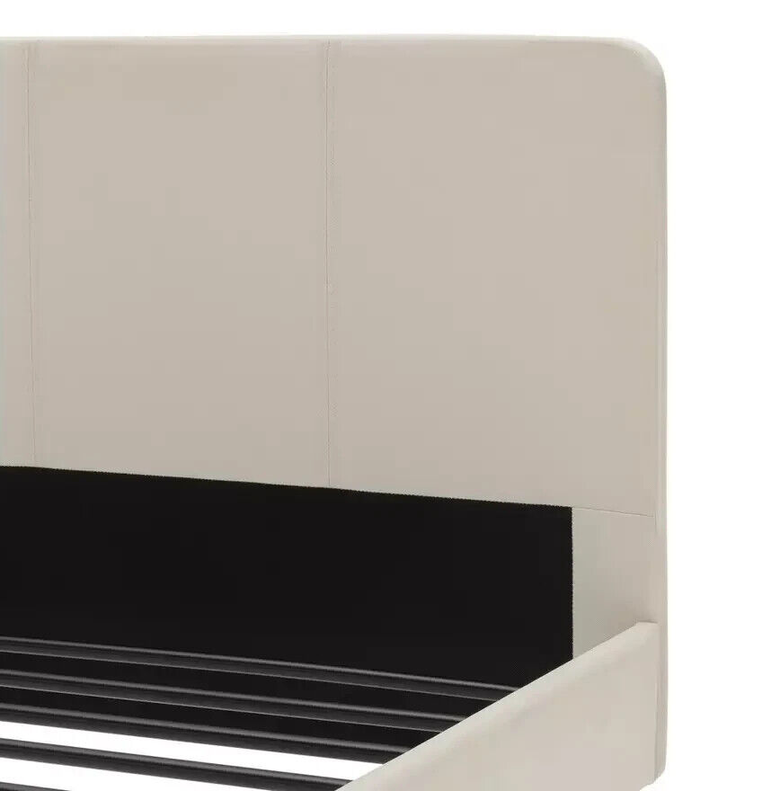 Kristopher Single Fabric Bed Frame - Cream | Upholstered Linen Look, Black Metal