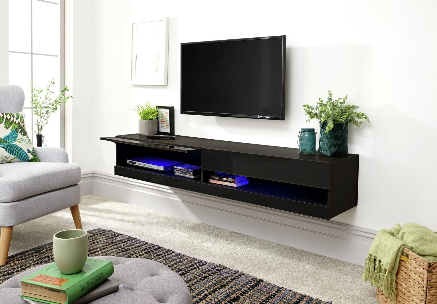 GFW Galicia 150cm LED Wall TV Unit - Black