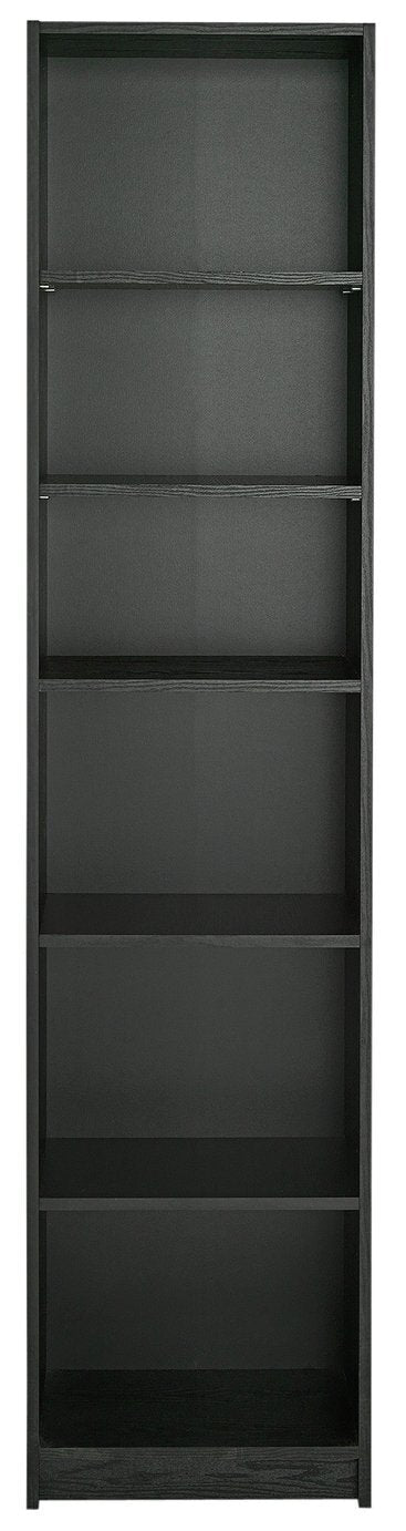 Maine Narrow 6 Shelf Bookcase - Shelving Storage Unit Display Cabinet - Black
