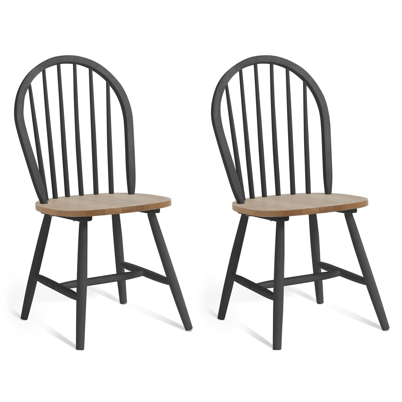 Habitat Burford Pair of Solid Wood Dining Chairs - Dark Grey | Kitchen Dining