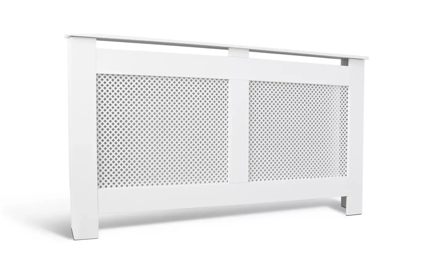 Odell Large Radiator Cover White | Lattice Design MDF Cabinet Home Heating Decor