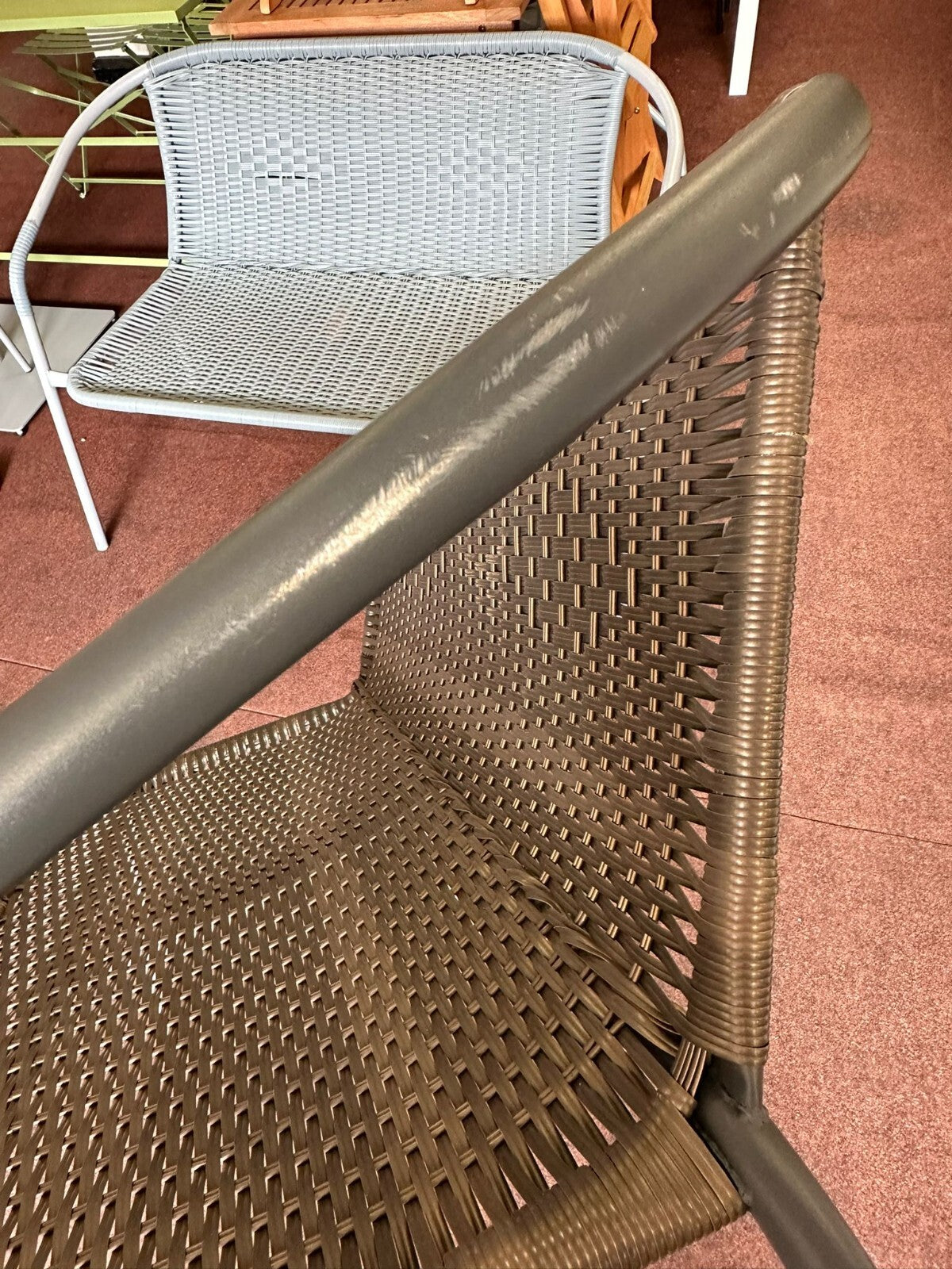 2 Seater Steel & Wicker Effect Garden Bench-Brown