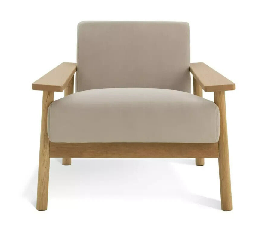 Habitat Dore Velvet Accent Chair Oak | Mid Century Lounge Chair Upholstered