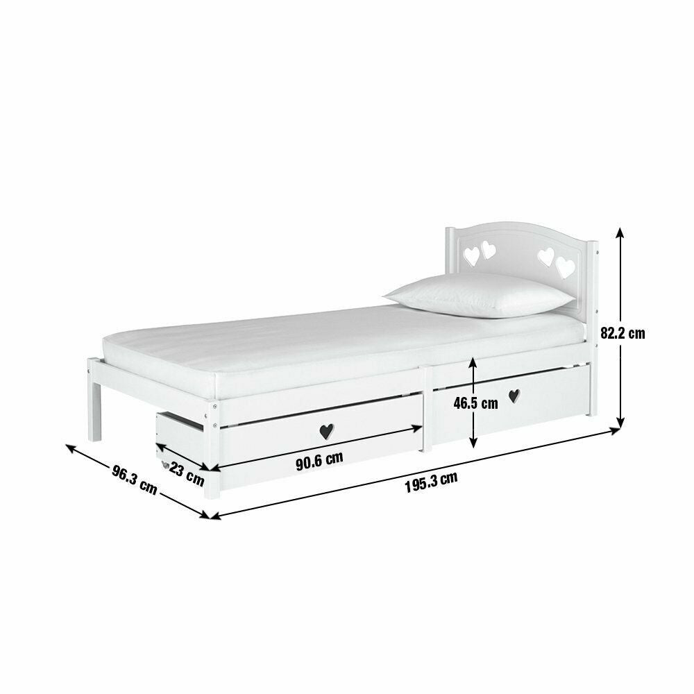 Home Mia Single Bed Frame with 2 Drawers - White | Bedroom Storage Bed for Kids