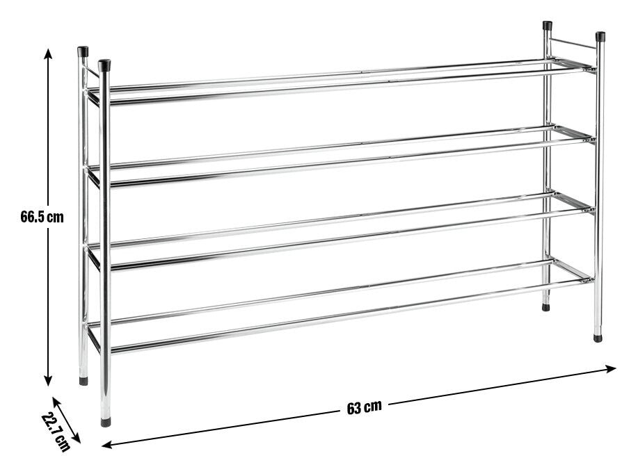 Home 4 Shelf Ext Shoe Storage Rack - Chrome Plated | Organizer Hallway Closet