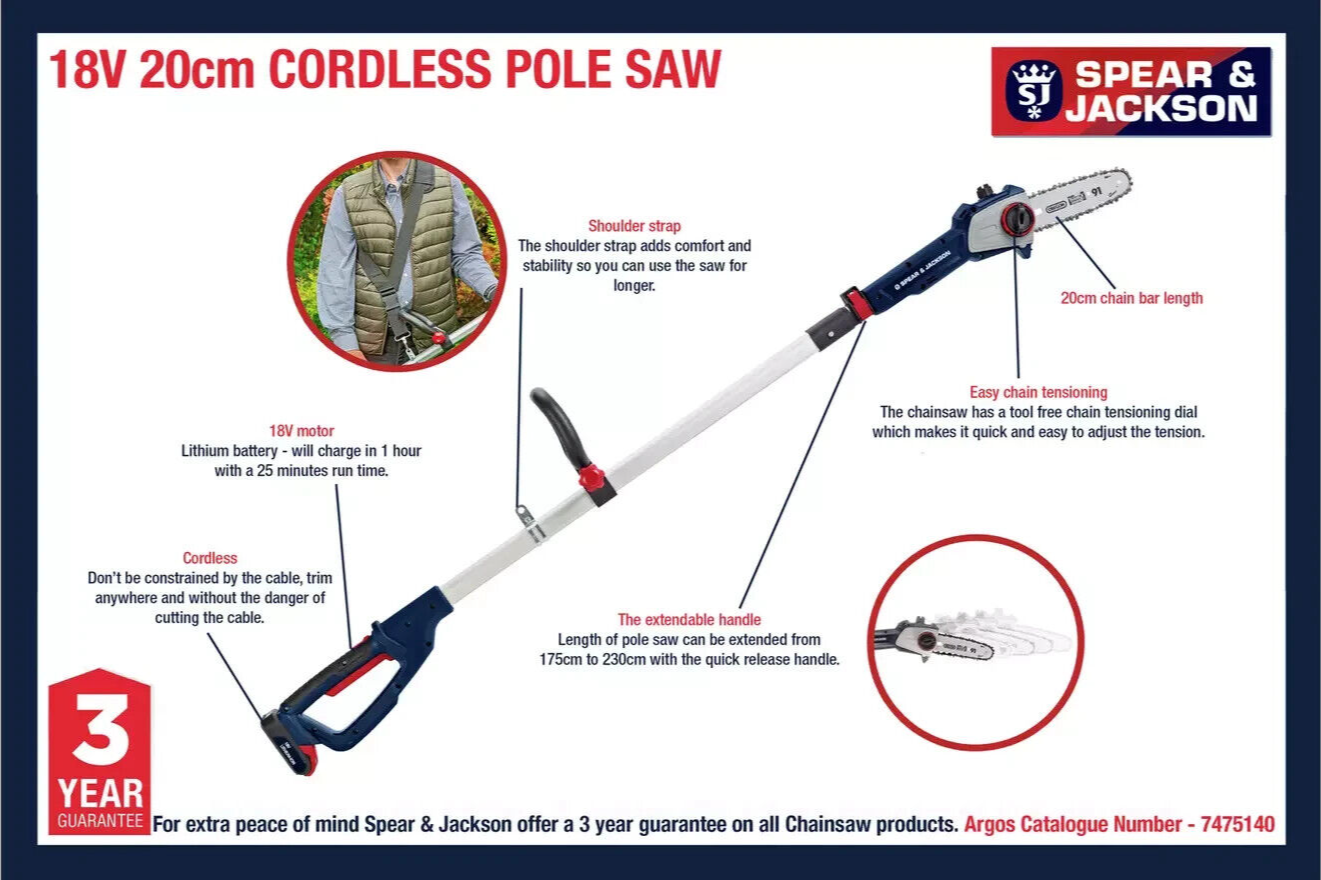 Spear & Jackson 20cm Cordless with Battery Pole saw - 18V