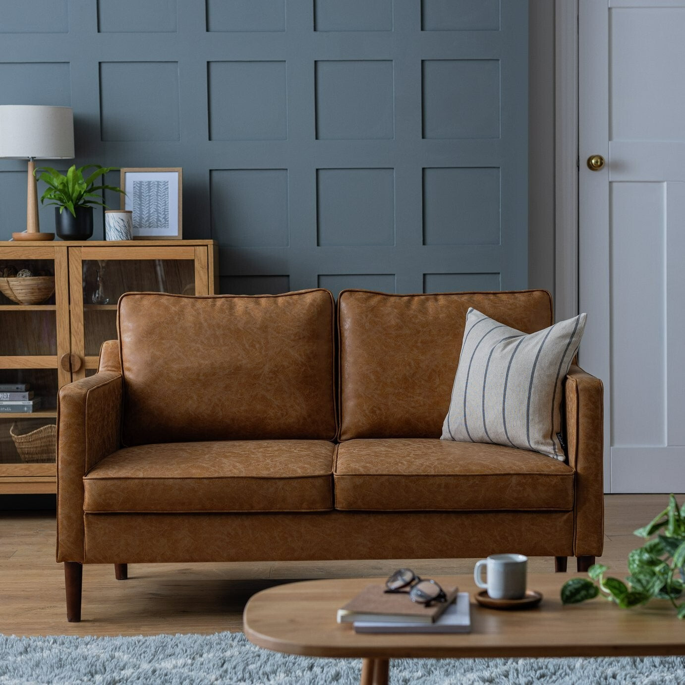 Knox Leather 2 Seater Sofa Tan | Faux Leather Couch Compact Lounge Seating