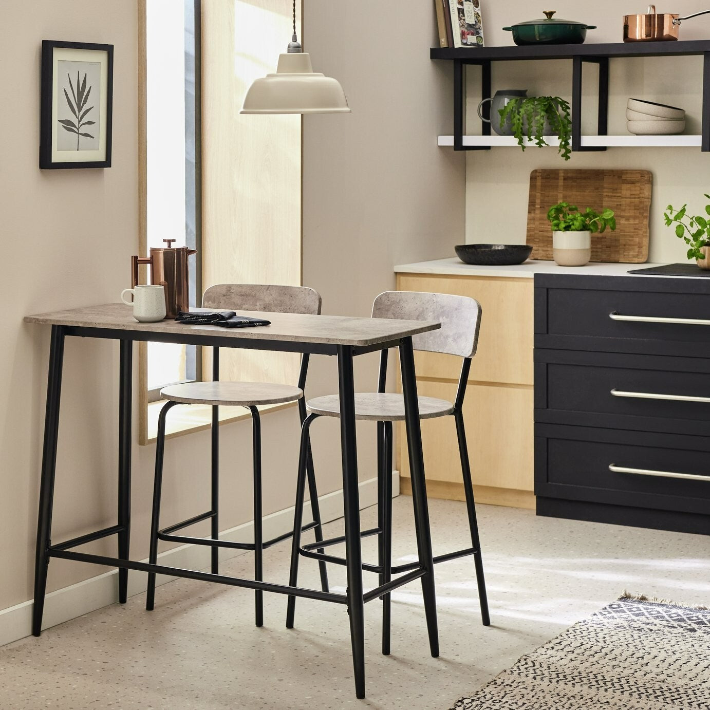 Home Crowe Grey Dining Table & 2 Grey Stools
