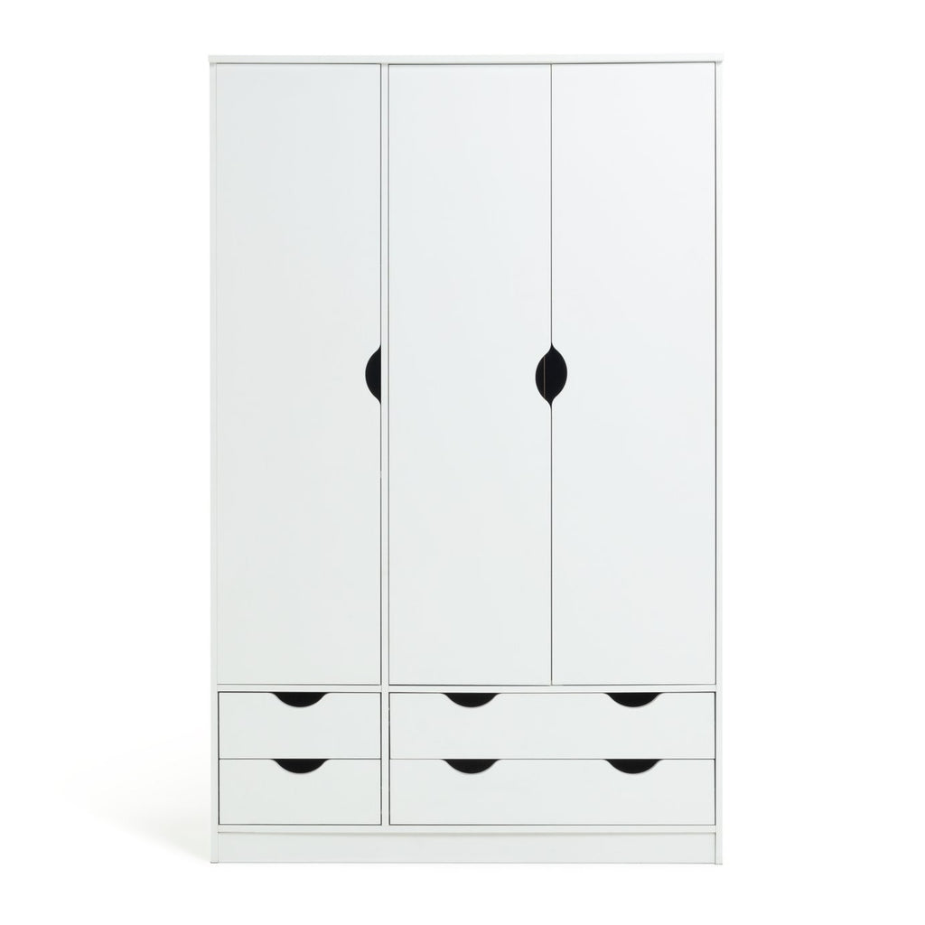 Kids Pagnell 3 Door 4 Drawer Wardrobe - White | large kids wardrobe