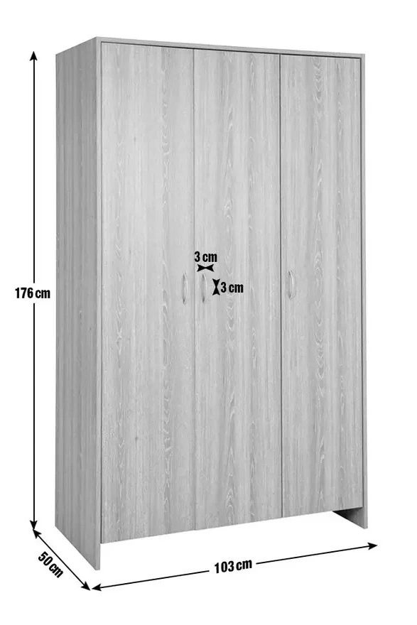 Home Seville 3 Door Wardrobe - Grey Oak Effect ( B Grade )