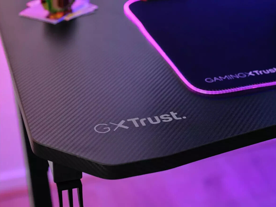 Trust GXT700 Omnius Gaming Desk - Black | Gaming Table Cup Holder Headset Hook