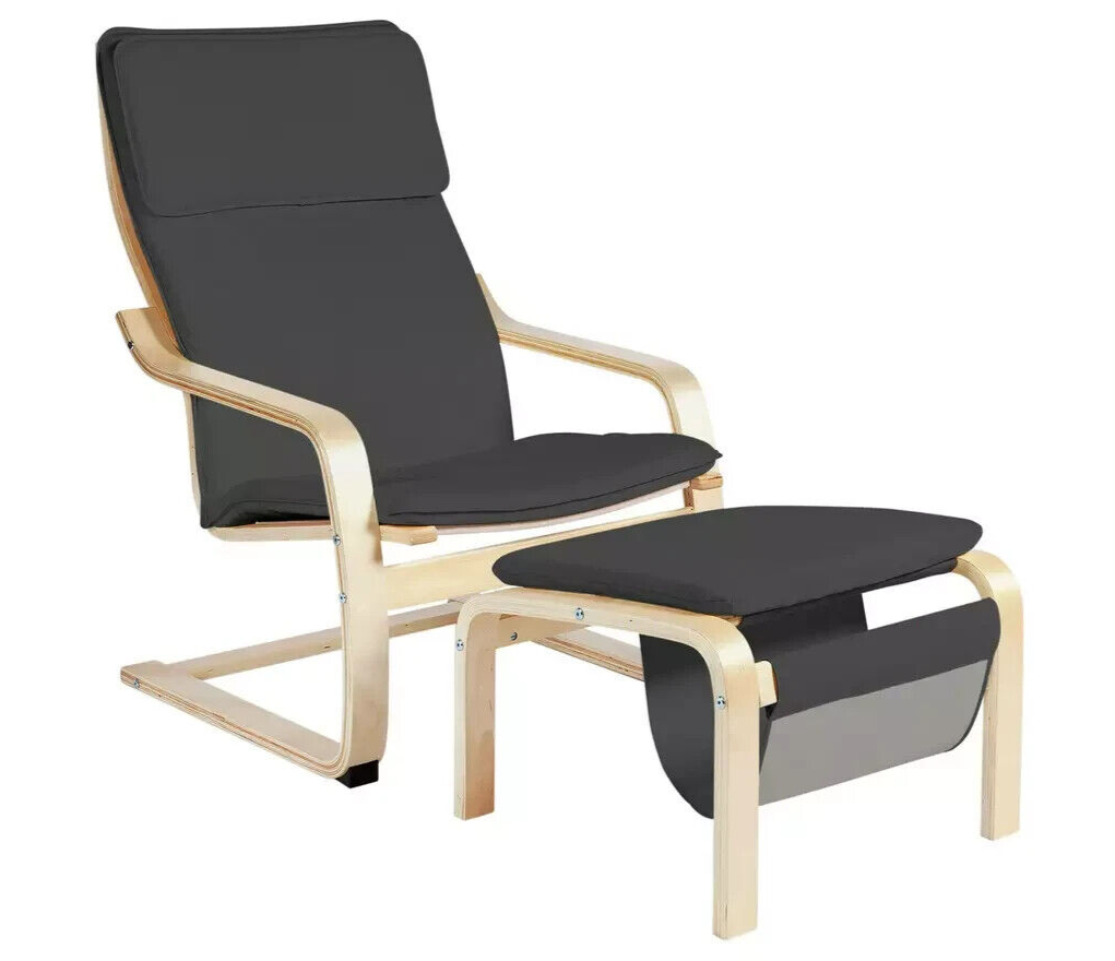 Home Bentwood Wingback Chair with Footstool Grey | Classic Comfortable Seating