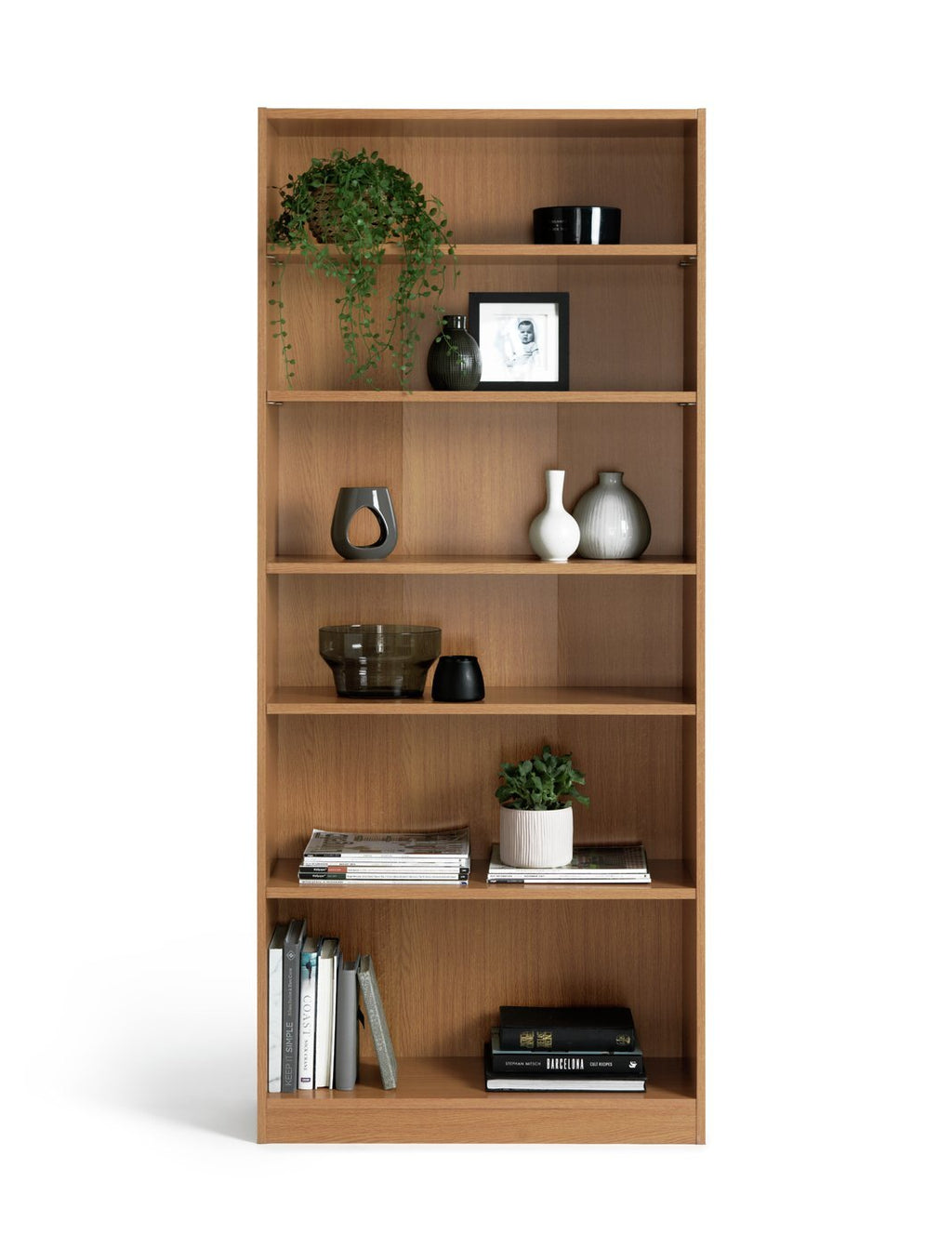 Maine 6 Shelf Bookcase - Shelving Storage Unit Display Cabinet - Oak Effect