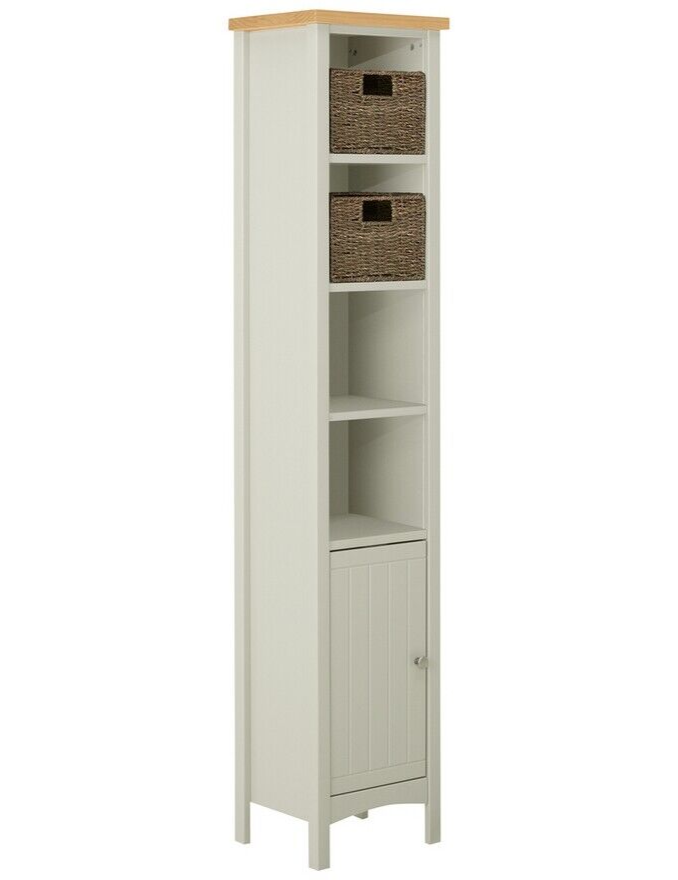Bournemouth Tallboy Cabinet | Bathroom Storage, Slim Unit, White Wood, Narrow Sh