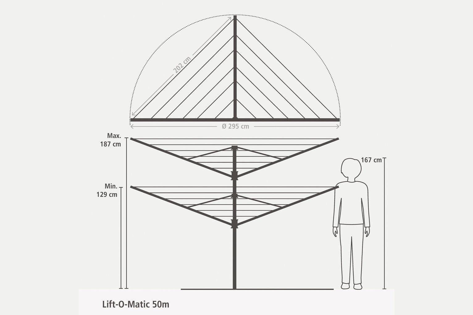 Brabantia 50m Lift-O-Matic Washing Line with Ground Spike