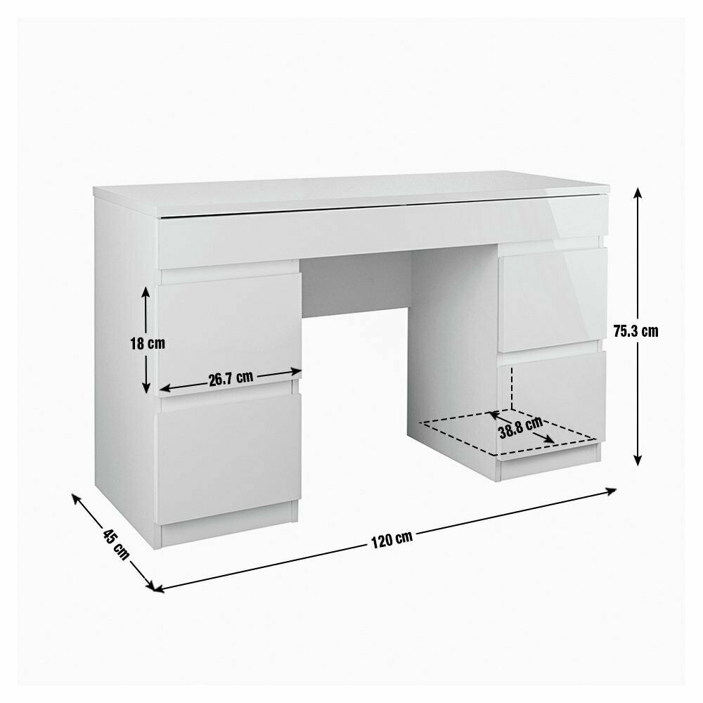 Habitat Jenson 6 Drawer Dressing Table Desk - White Gloss | Bedroom Makeup Desk