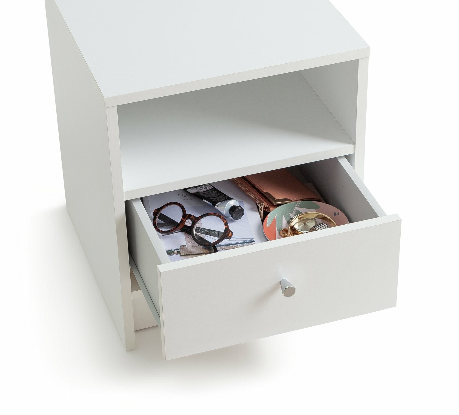 Home Malibu 1 Drawer Bedside Table White | Nightstand Compact Storage Furniture