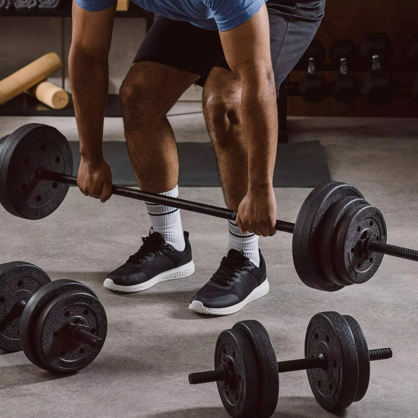 Opti Vinyl Dumbbell and Barbell Set - 50kg | Adjustable Dumbbells and Bar Set