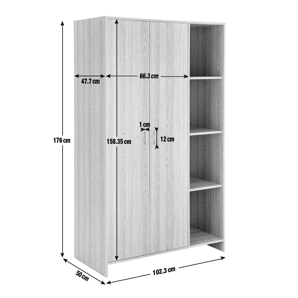 Home Seville 2 Dr Open Shelf Wardrobe -Grey Oak Effect