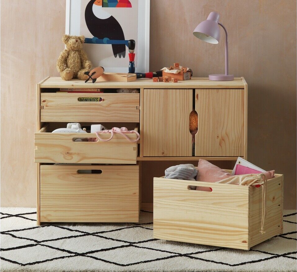 Habitat Kids Rico Double Solid Pine Storage Toy Box Wood Work Space Shelves
