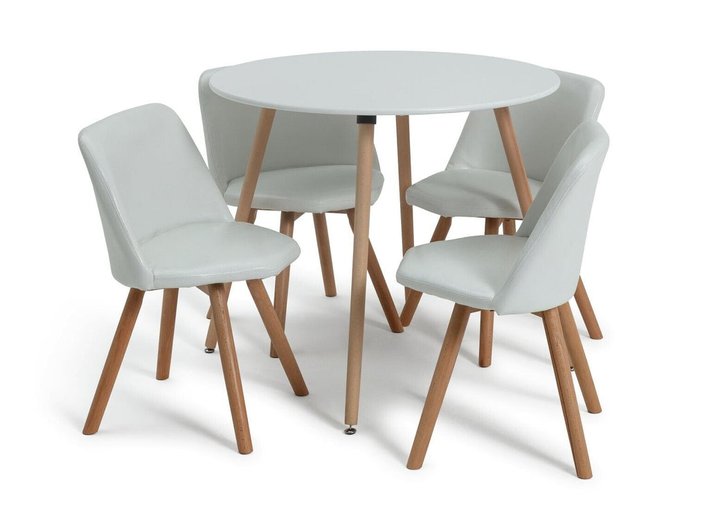 Habitat Quattro Modern Round Dining Table and 4 Chairs in White Faux Leather