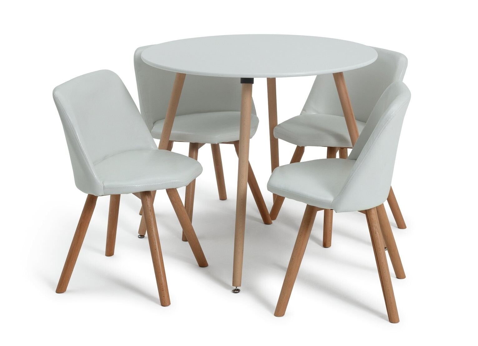 Habitat Quattro Modern Round Dining Table and 4 Chairs in White Faux Leather