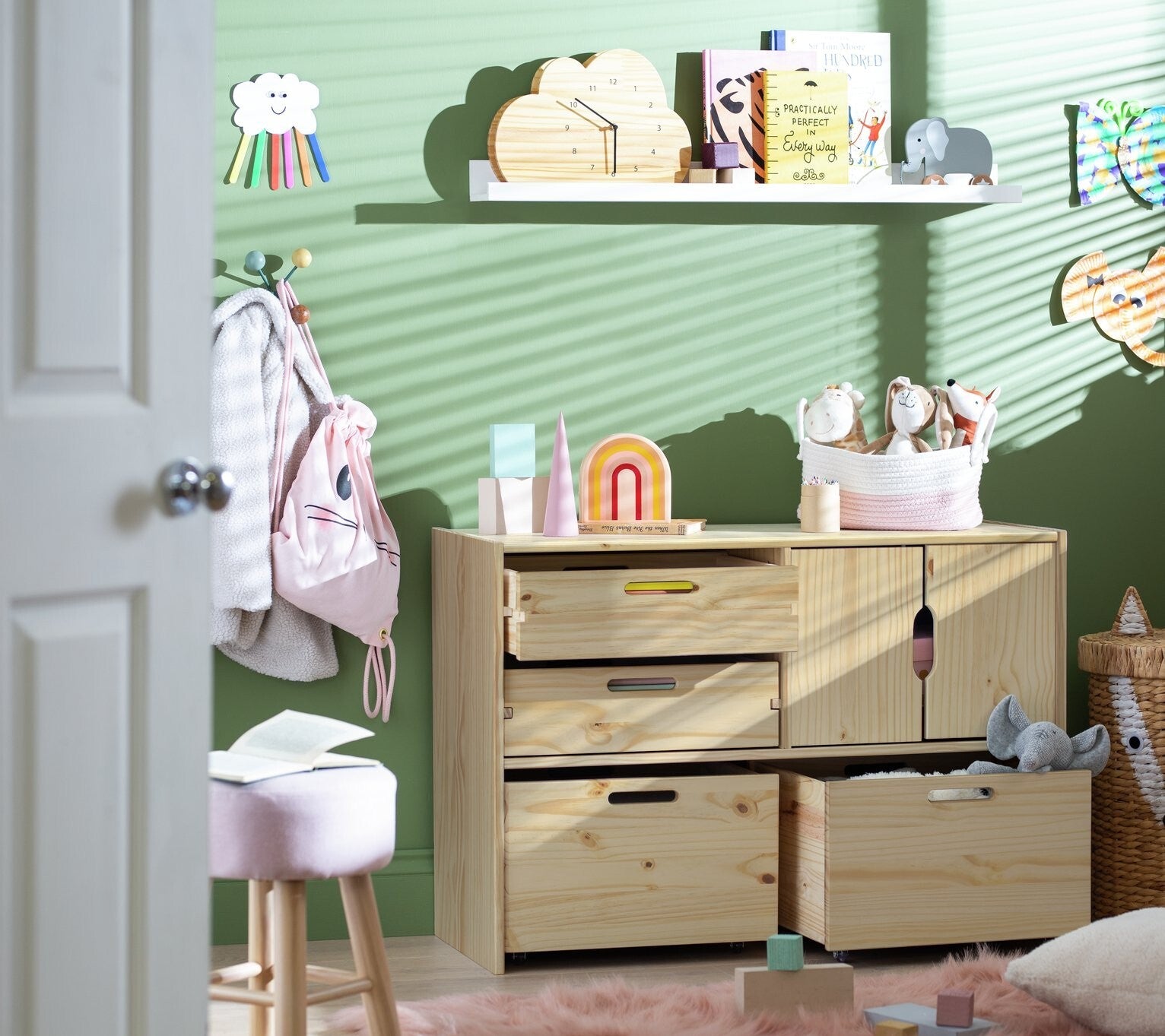 Habitat Kids Rico Double Solid Pine Storage Toy Box Wood Work Space Shelves