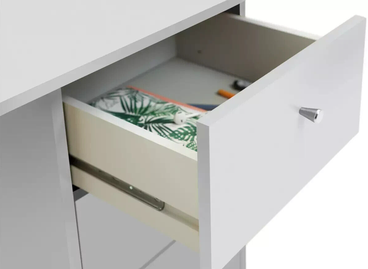 Home Malibu 3 Drawer Office Desk - White | Storage Desk for Home Office or Study