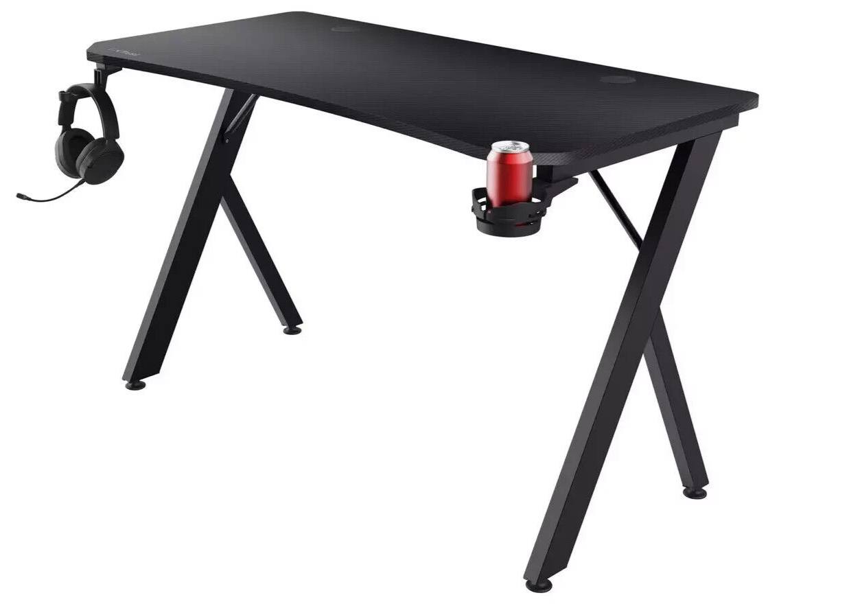 Trust GXT700 Omnius Gaming Desk - Black | Gaming Table Cup Holder Headset Hook
