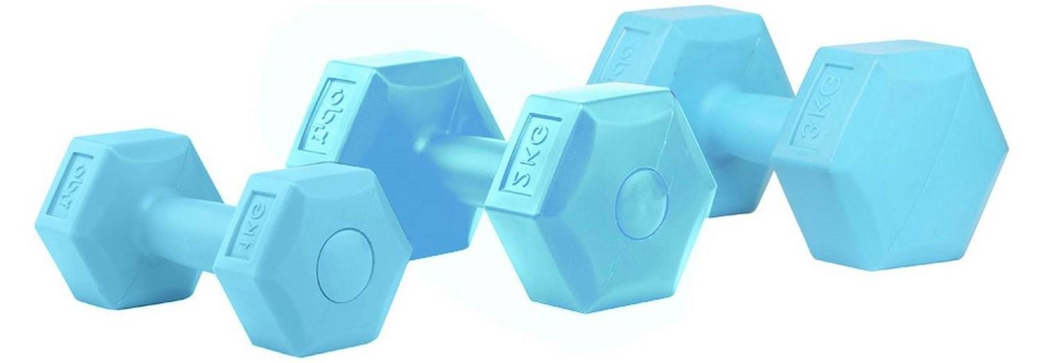 Opti 12kg Circular Fixed Dumbbell 6 Piece Weights Set Storage Blue Weights