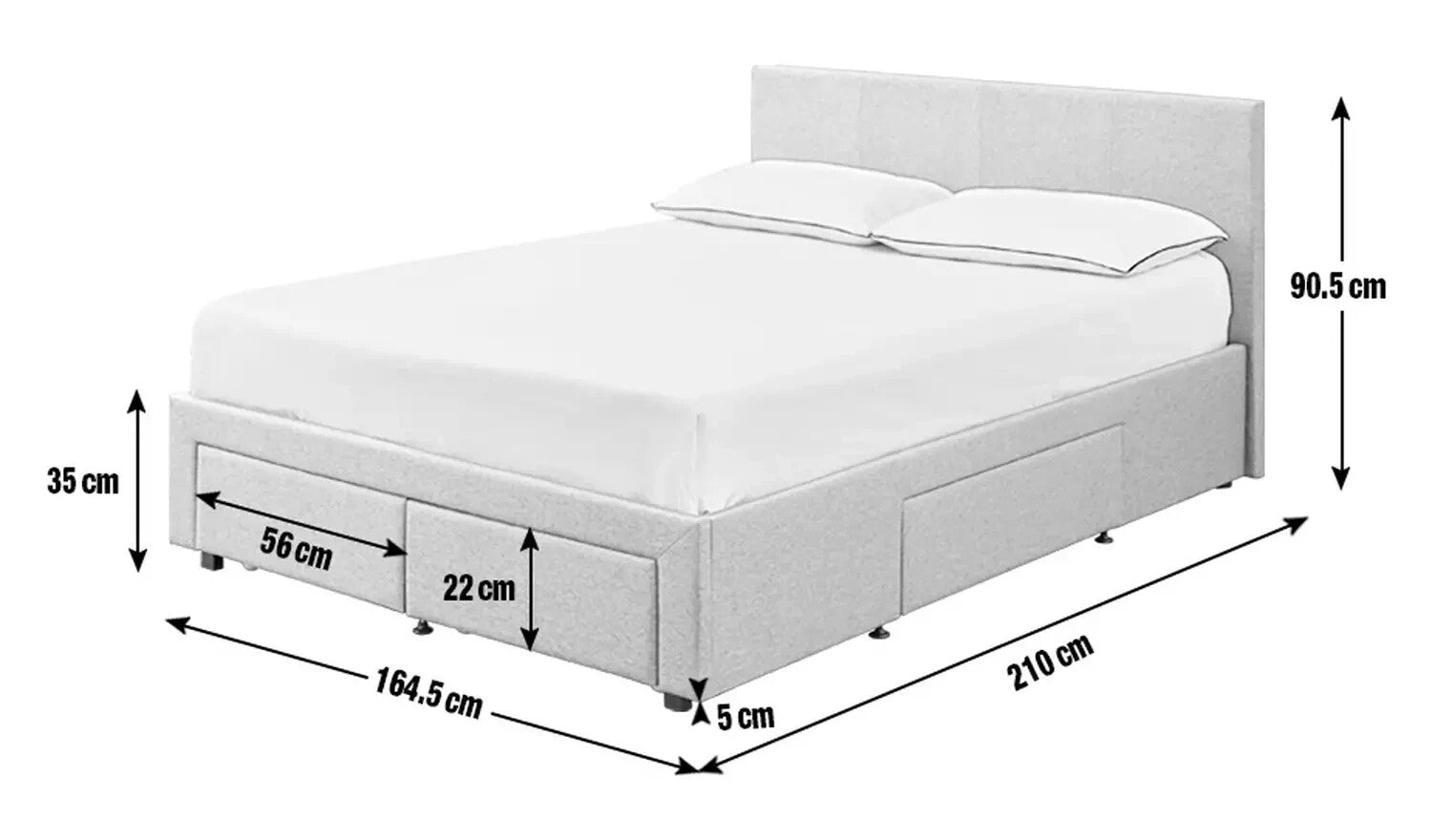 Heathdon 4 Drawer Kingsize Fabric Bed Frame- Grey