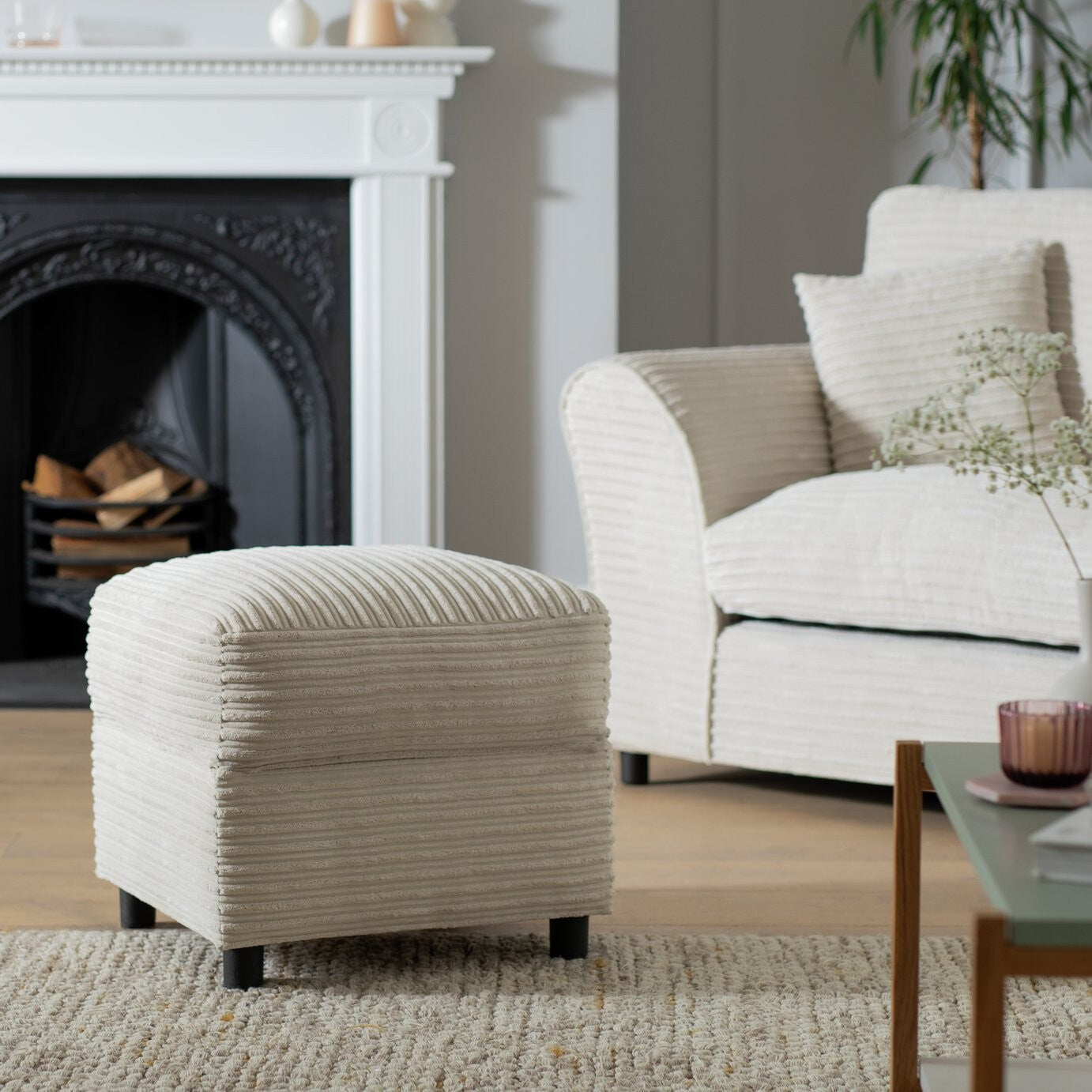 Harry Fabric Storage Footstool - Stone